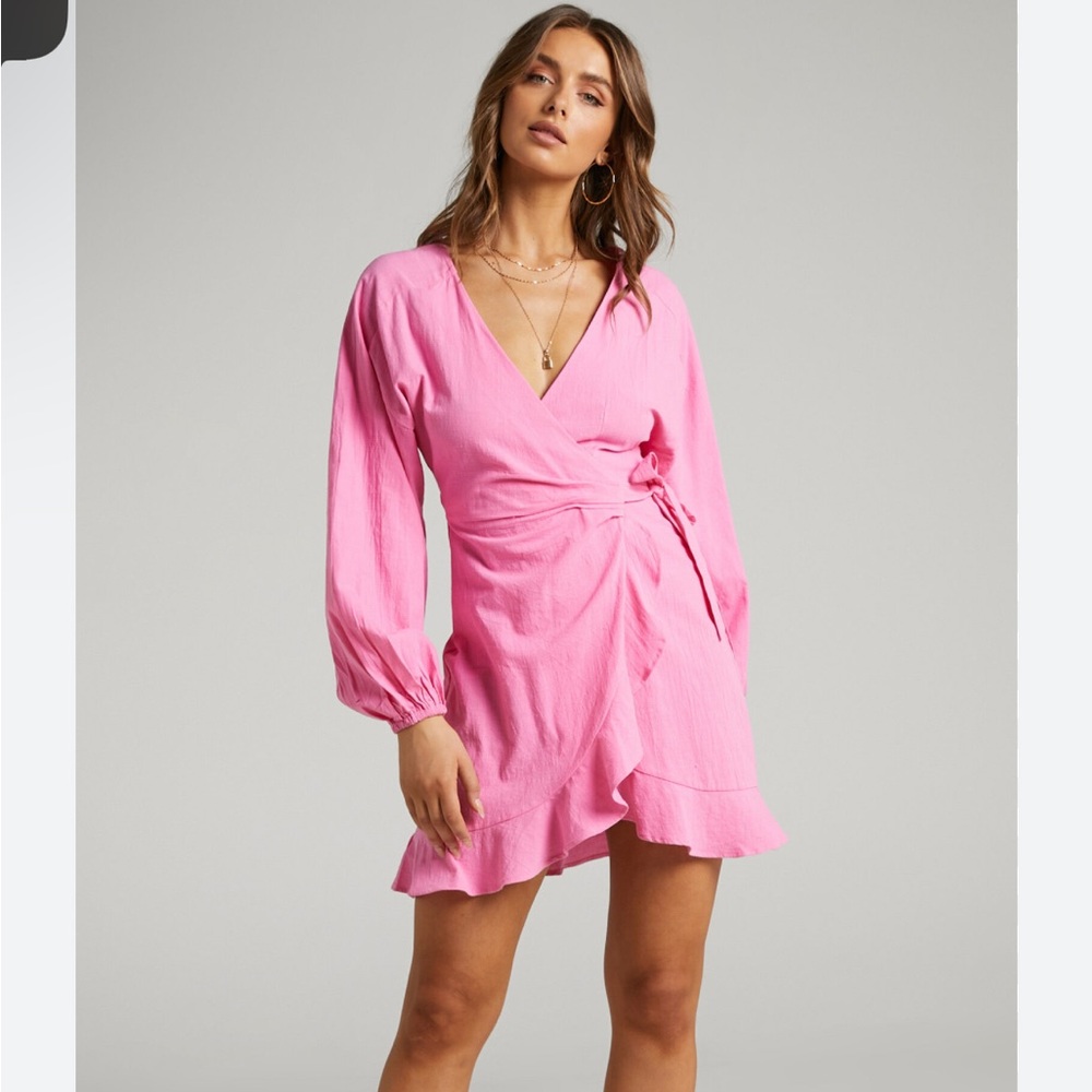 Showpo Hot Pink Mini Dress Long Sleeve US 2